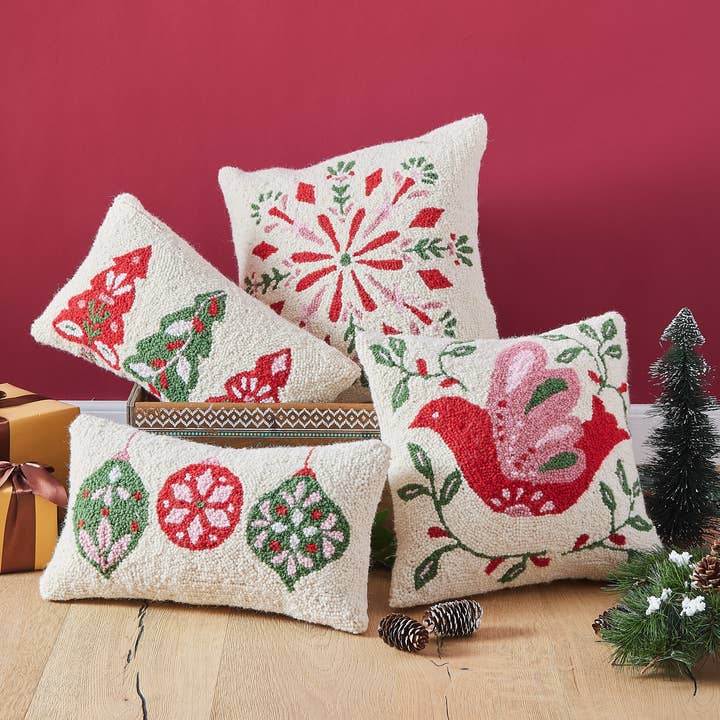 Holiday Pillow, Festive Folk Ornament Hook