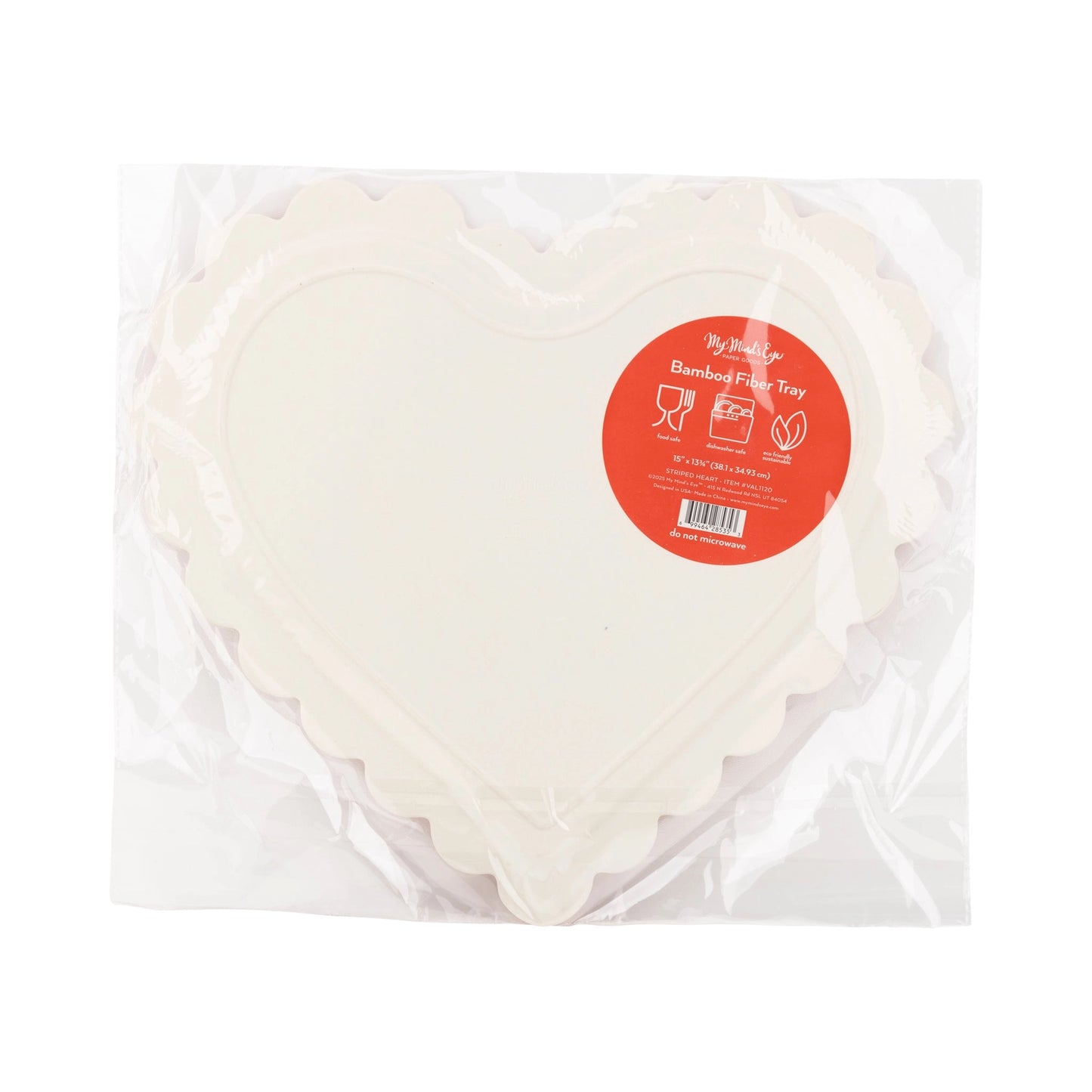 Bamboo Tray, Scalloped Striped Heart