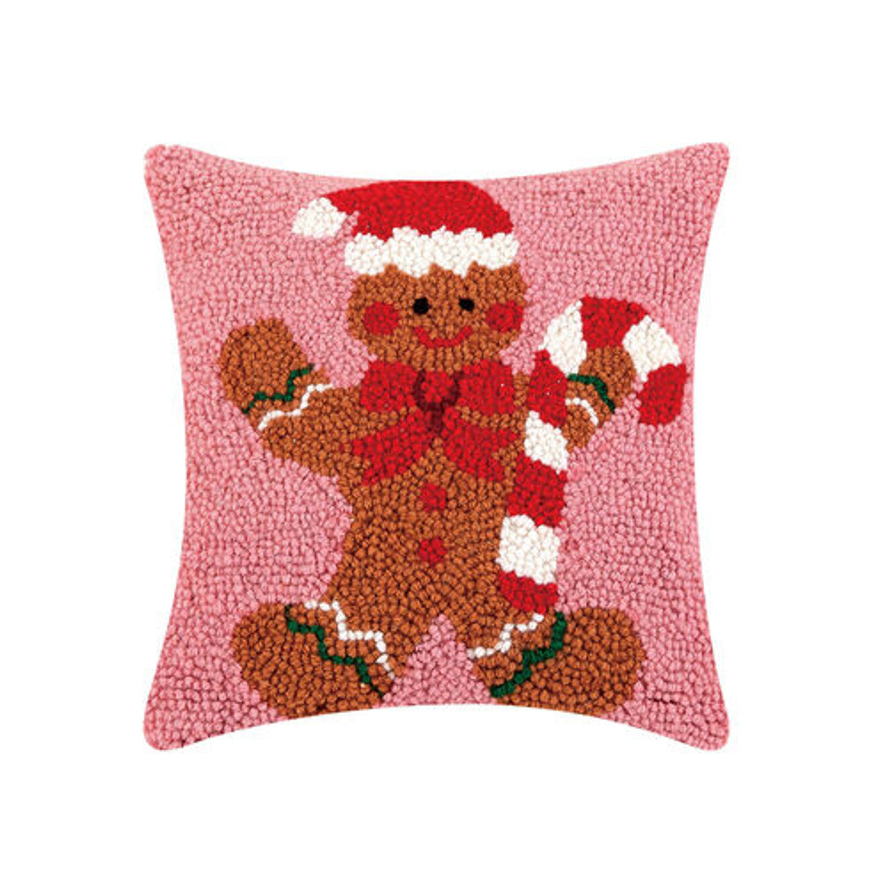 Gingerbread man with Candy Cane Hook Pillow