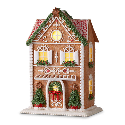 Lighted Gingerbread House with Trees (13")