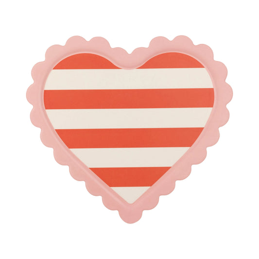 Bamboo Tray, Scalloped Striped Heart