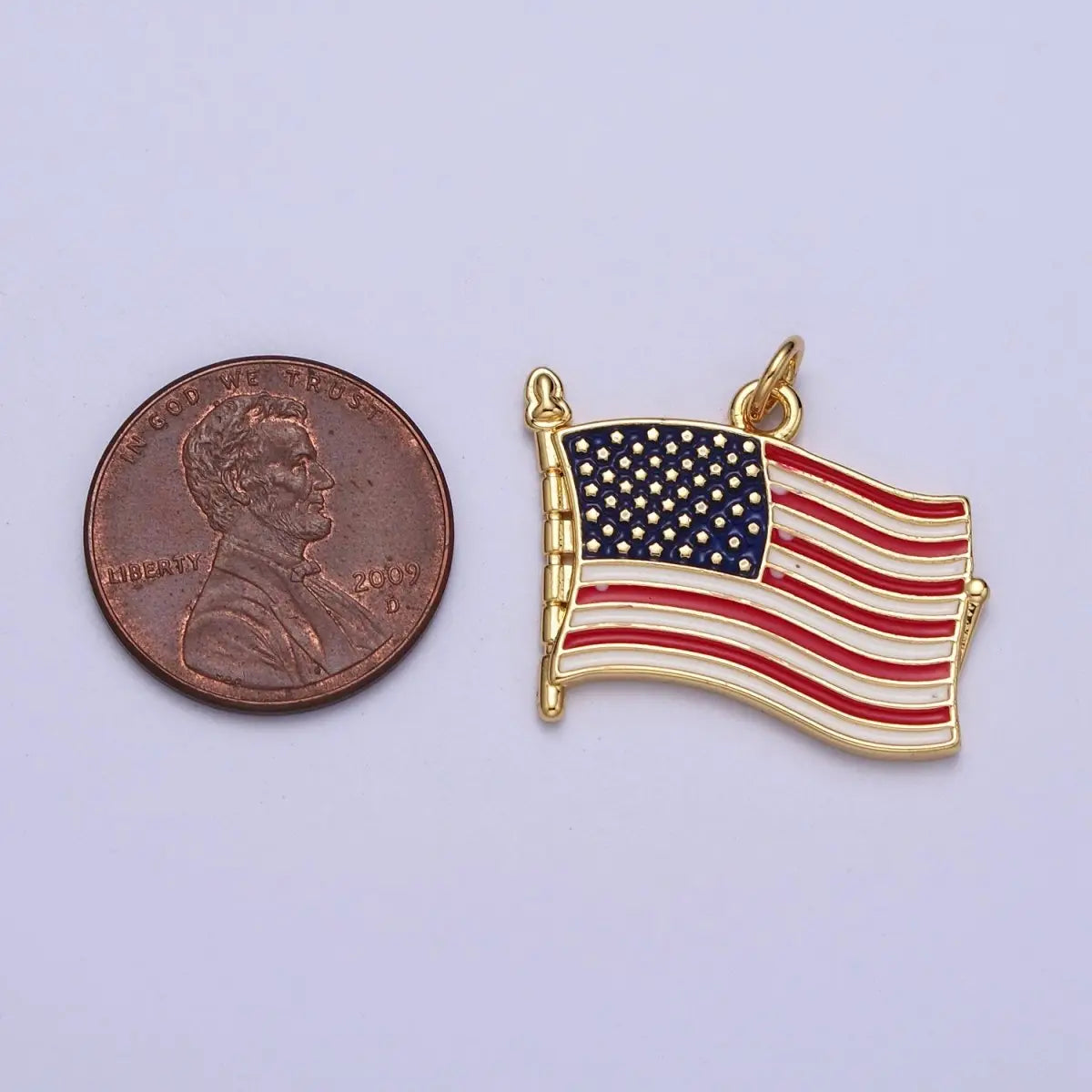 Gold Filled Waving American Flag USA Enamel Charm