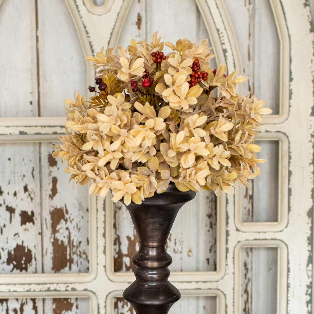 Rust & Wheat Boxwood Half Ball w/ Berries, 8"