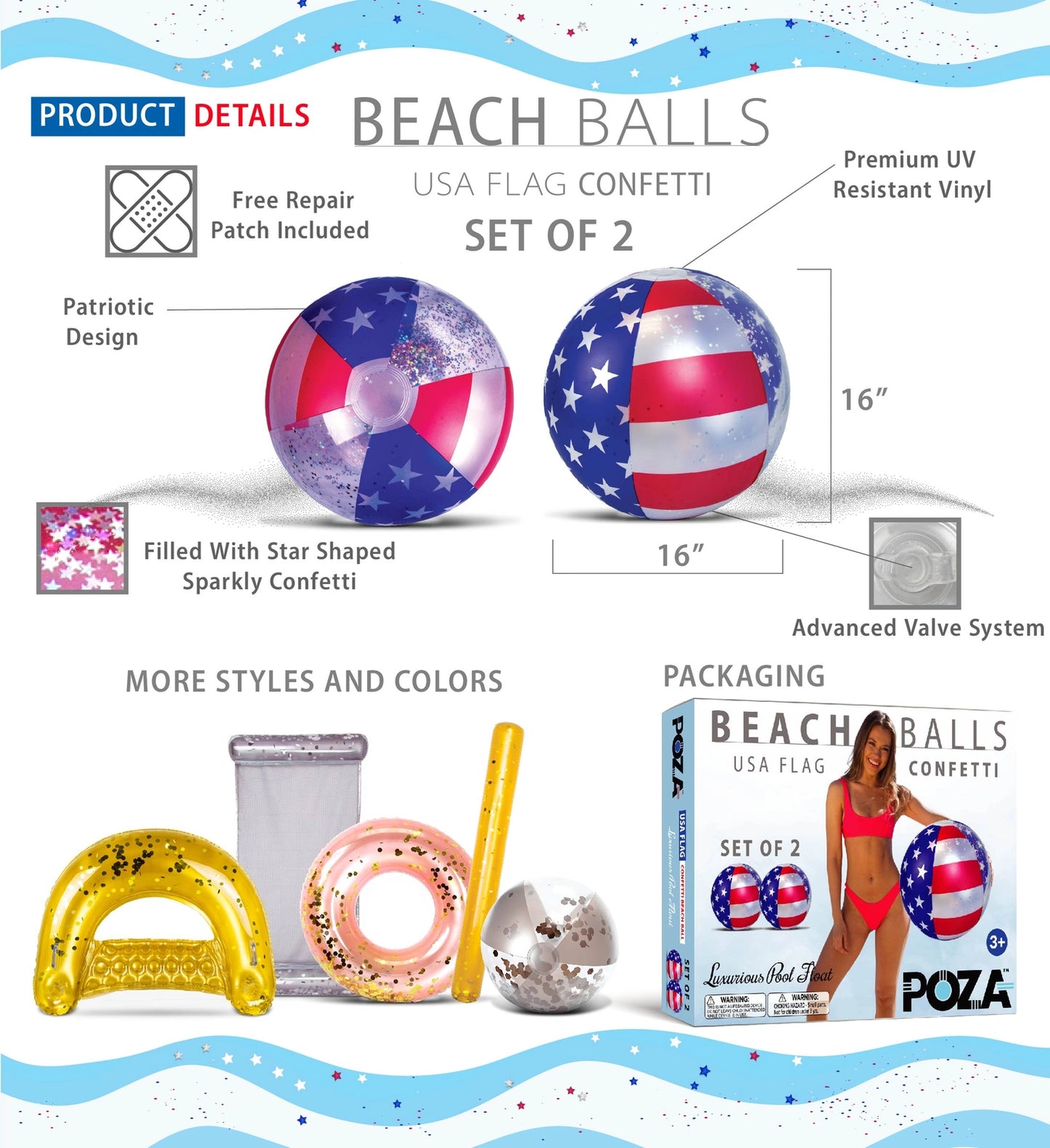 USA Flag Beach Ball - Set of 2