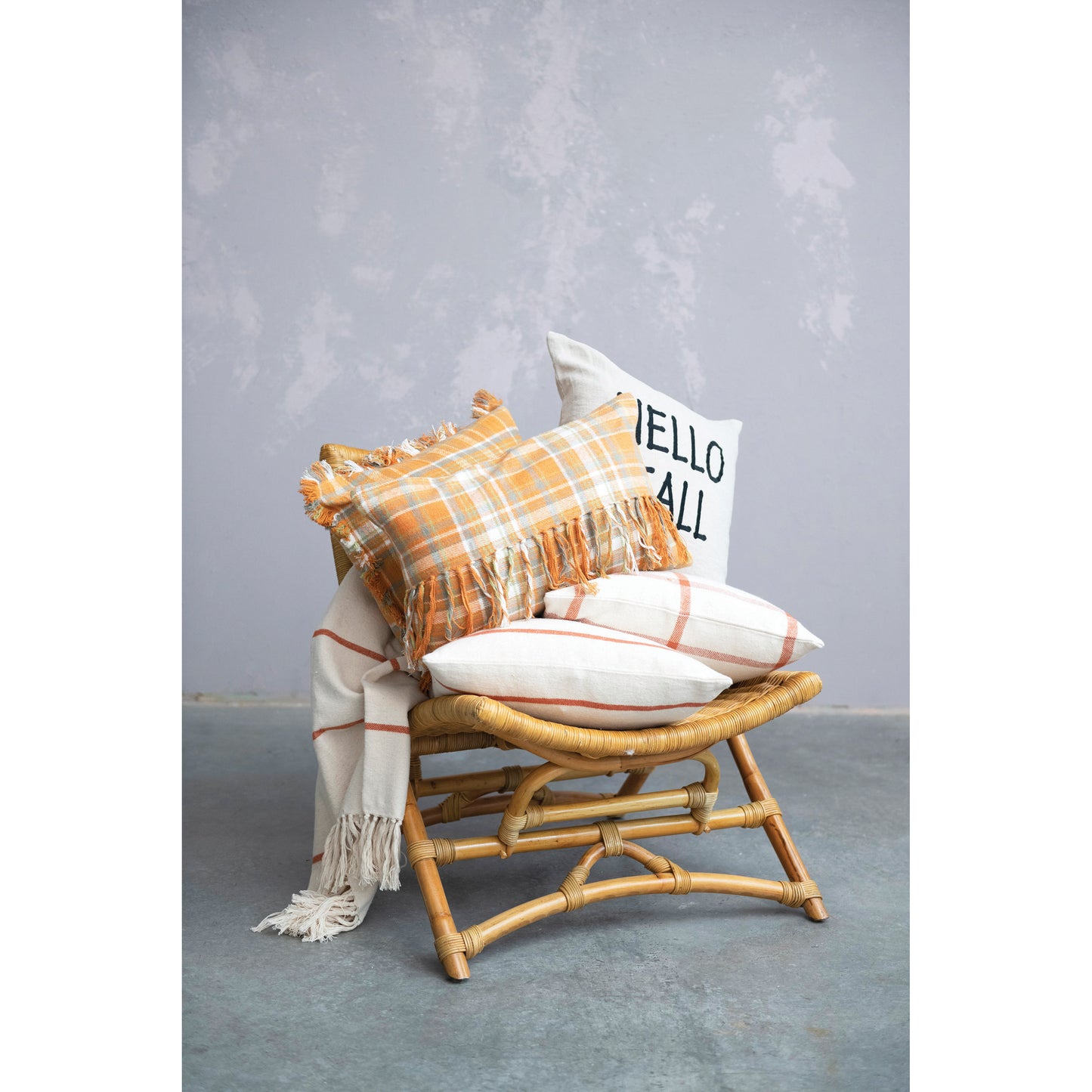 Cotton Flannel Lumbar Pillow with Fringe