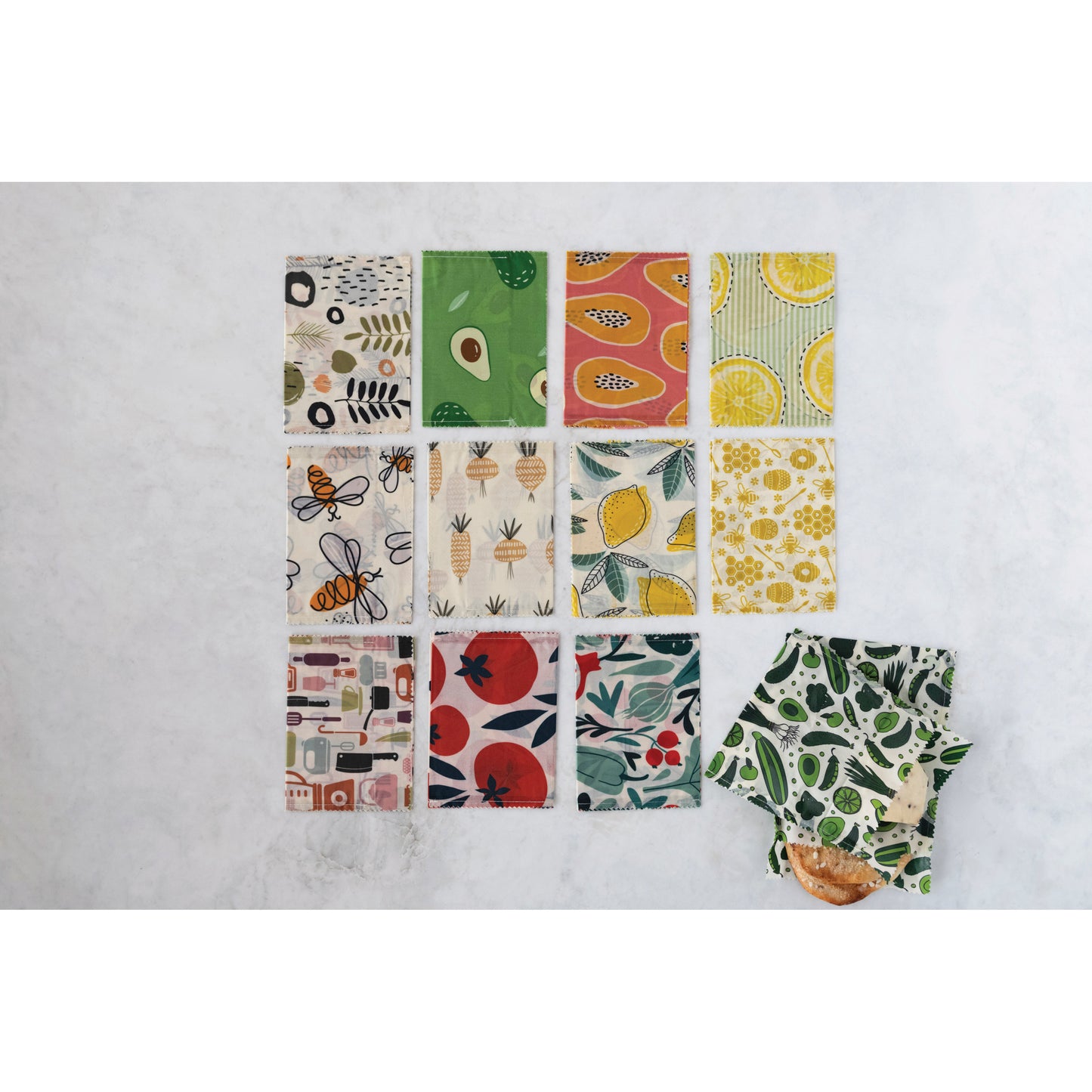 Reusable Fabric Beeswax Food Bags with Prints, Set of 2