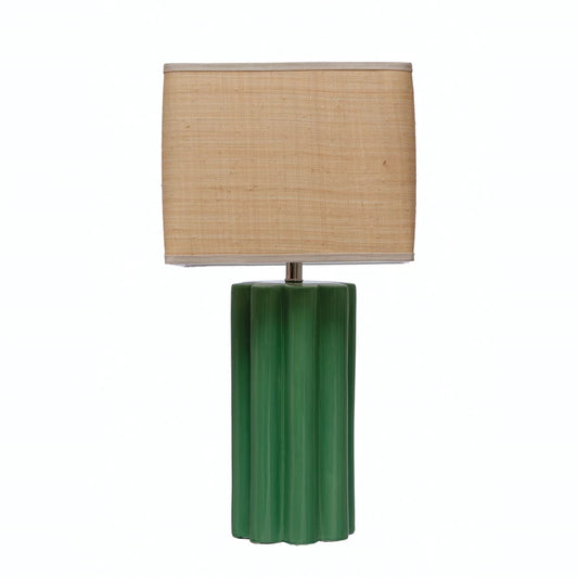 Lamp, Stoneware Fluted with Raffia Shade