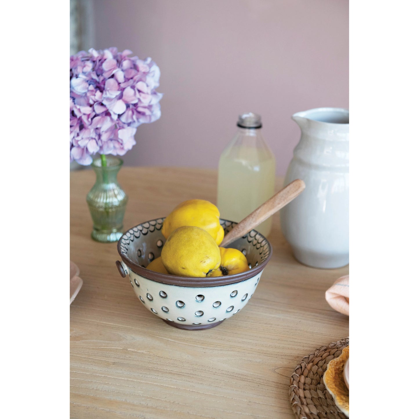 Stoneware Colander with Edge Detail, Reactive Glaze