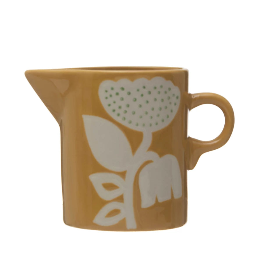 Hand-Painted Stoneware Creamer w/ Wax Relief Flower
