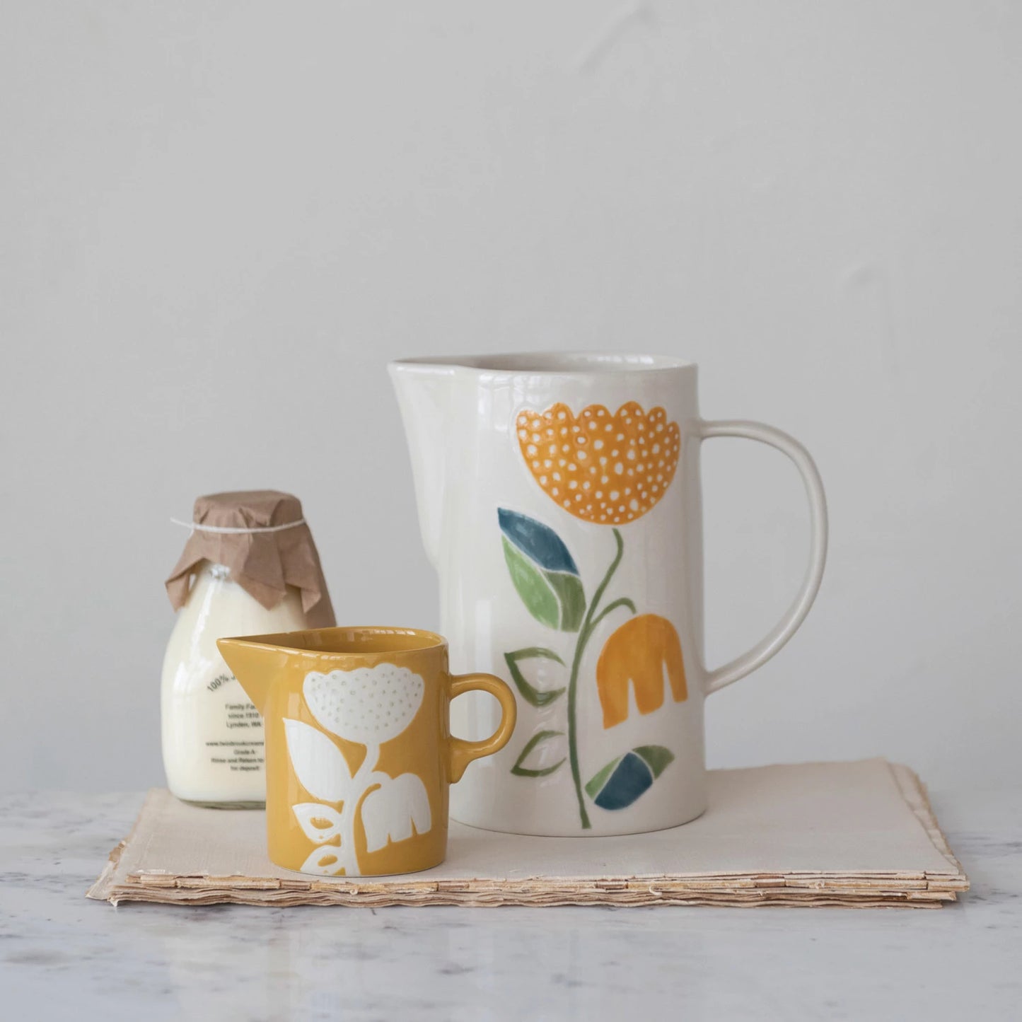 Hand-Painted Stoneware Creamer w/ Wax Relief Flower