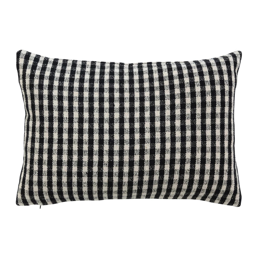 Woven Recycled Cotton Blend Lumbar Pillow Gingham