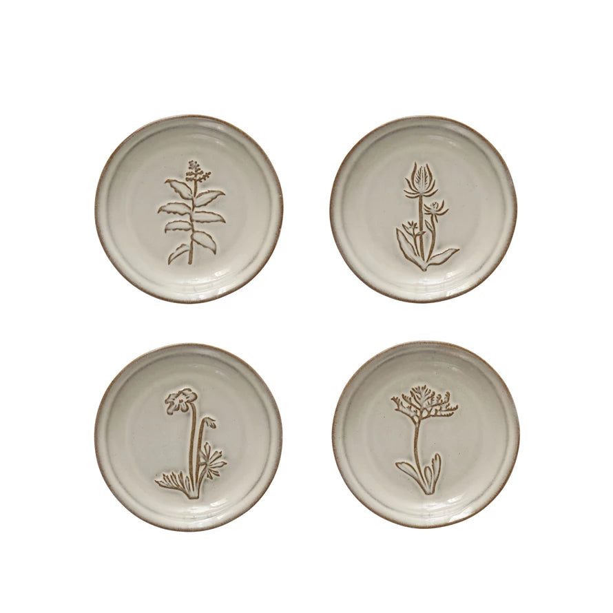 Embossed Stoneware Dish w/ Flower