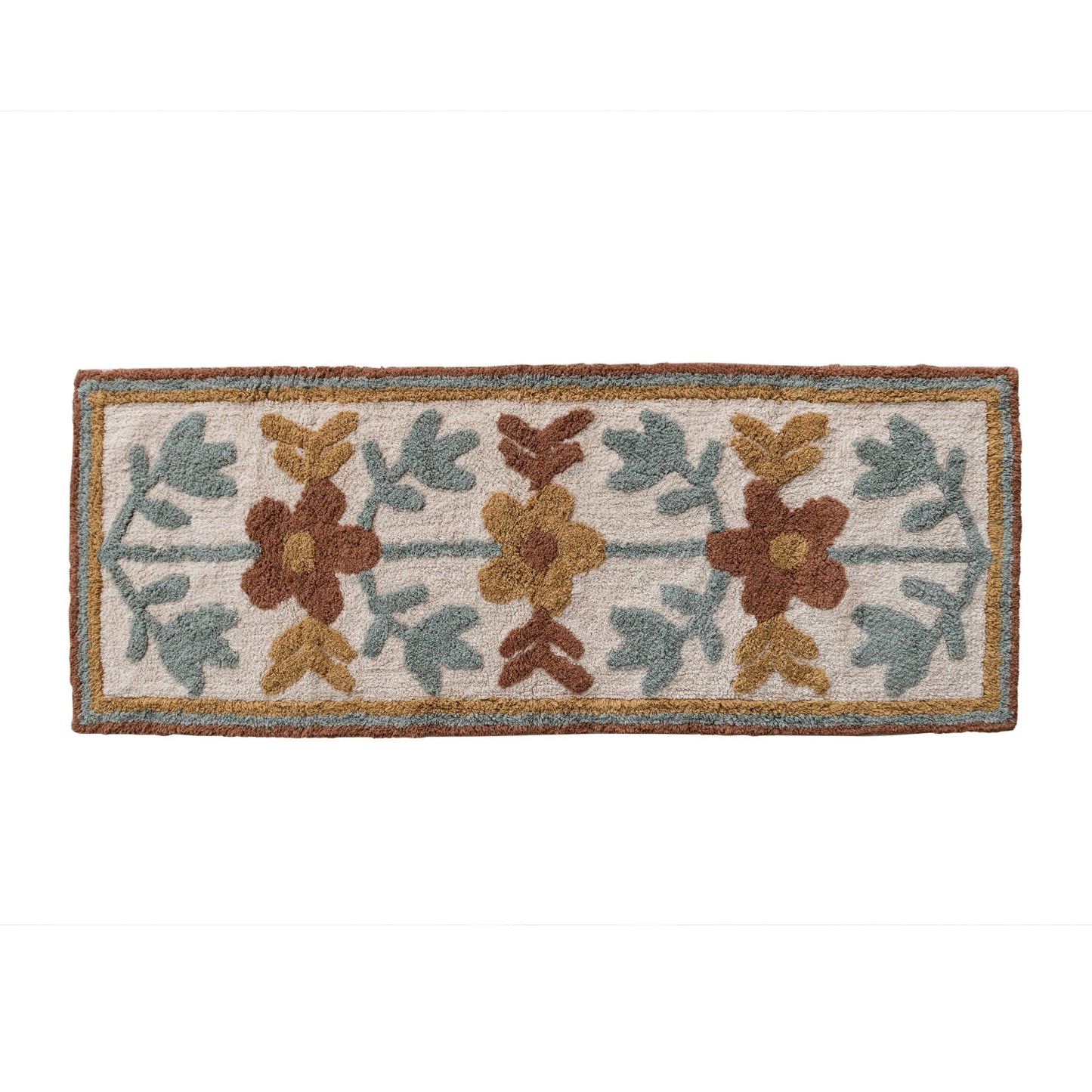 Cotton Tufted Floor Runner w/ Flowers