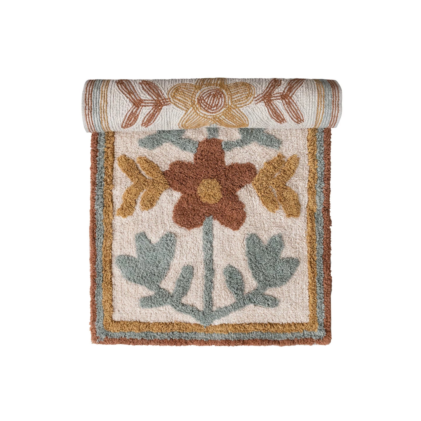 Cotton Tufted Floor Runner w/ Flowers