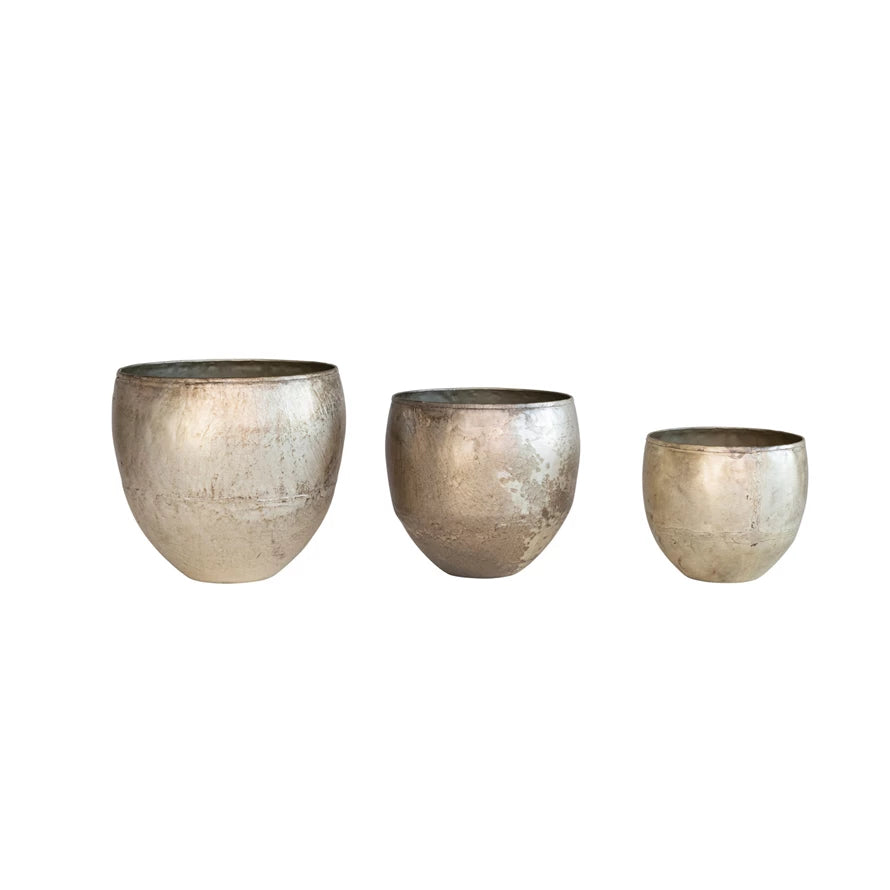 Metal Planters, Distressed Pewter Finish