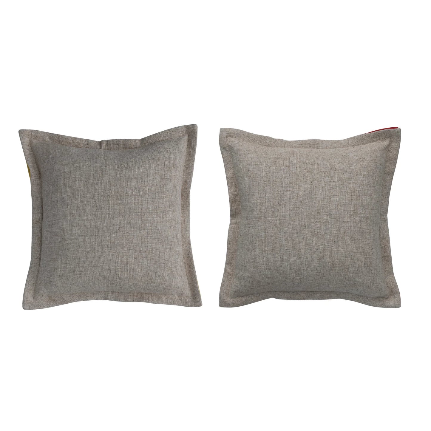 Hand-Embroidered Linen Blend Printed Pillow w/ Flower