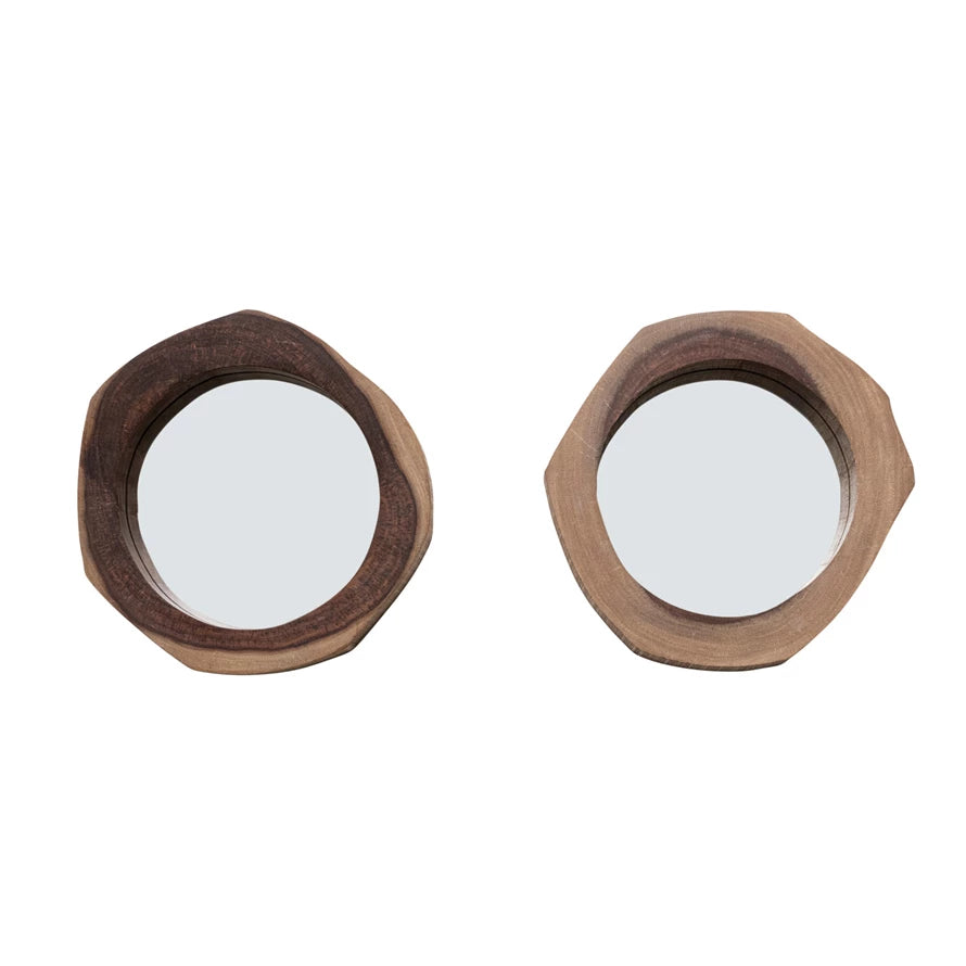 Acacia Wood Framed Organic Shaped Wall Mirror