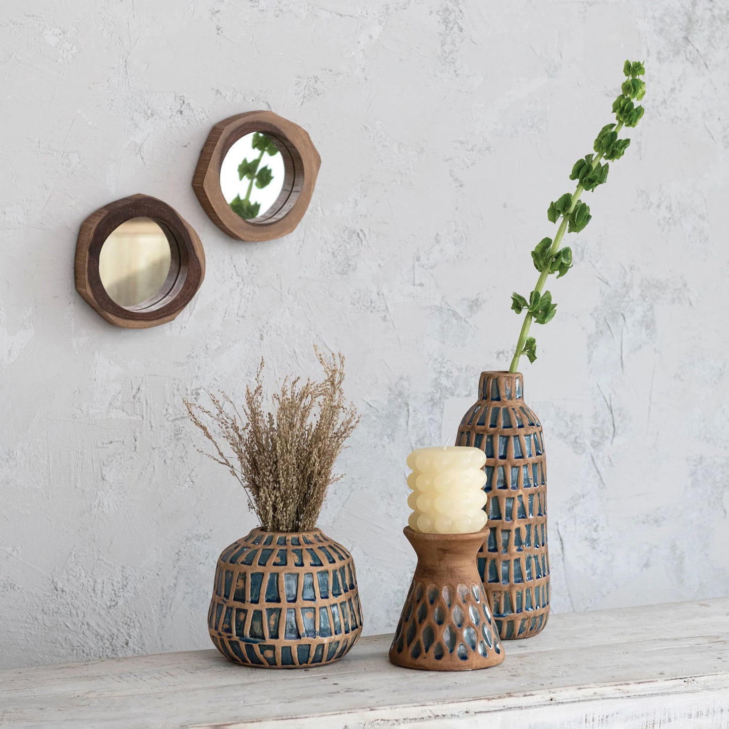 Acacia Wood Framed Organic Shaped Wall Mirror