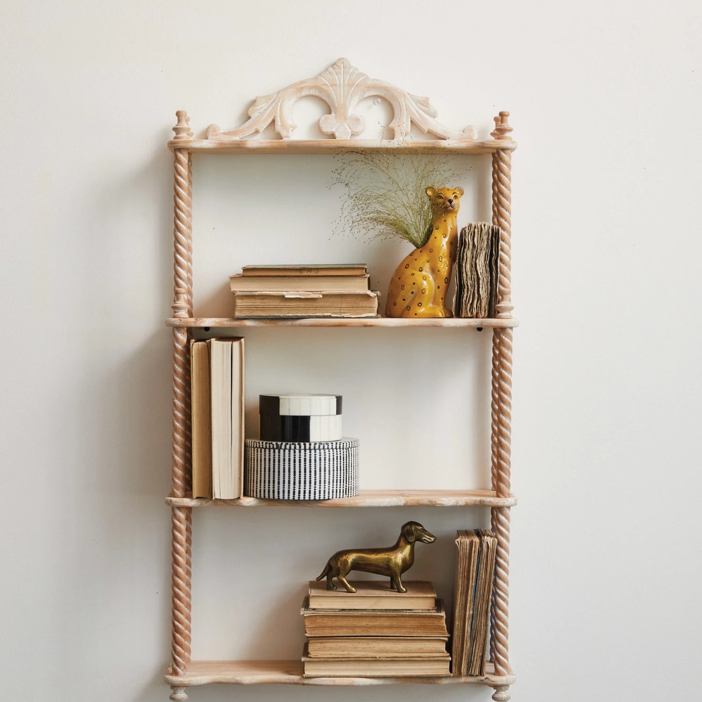 Carved Wood Wall Shelf w/ 3 Shelves