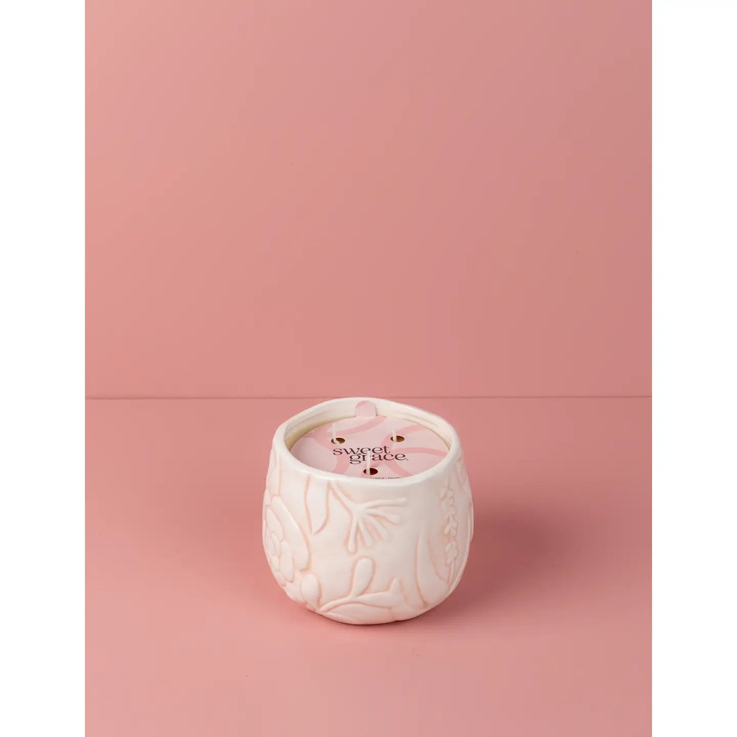 Candle, Sweet Grace in Etched Ceramic with Floral #057