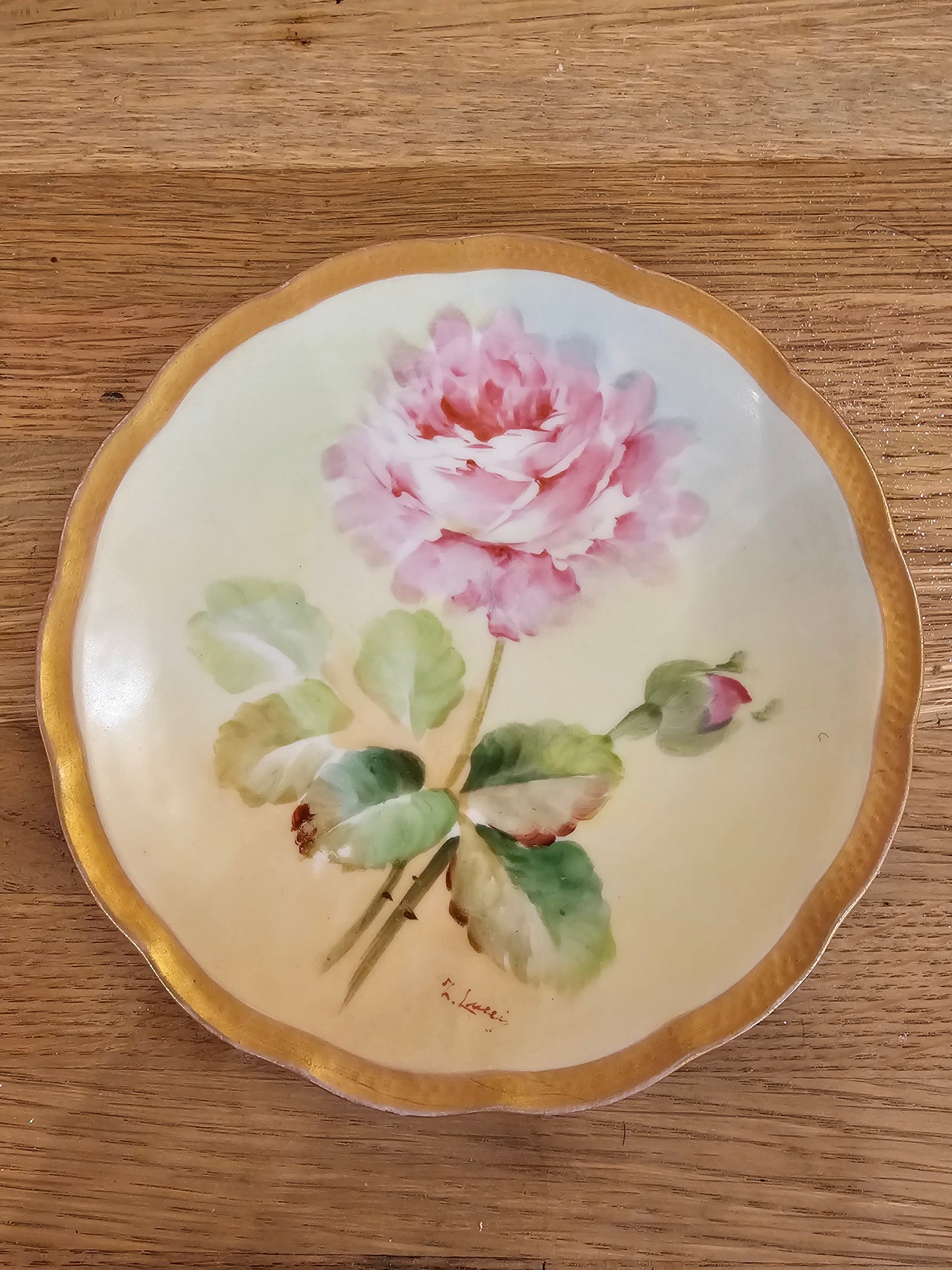 Vintage Plate, Richard Ginori Italian Hand Painted Rose Gold Rim