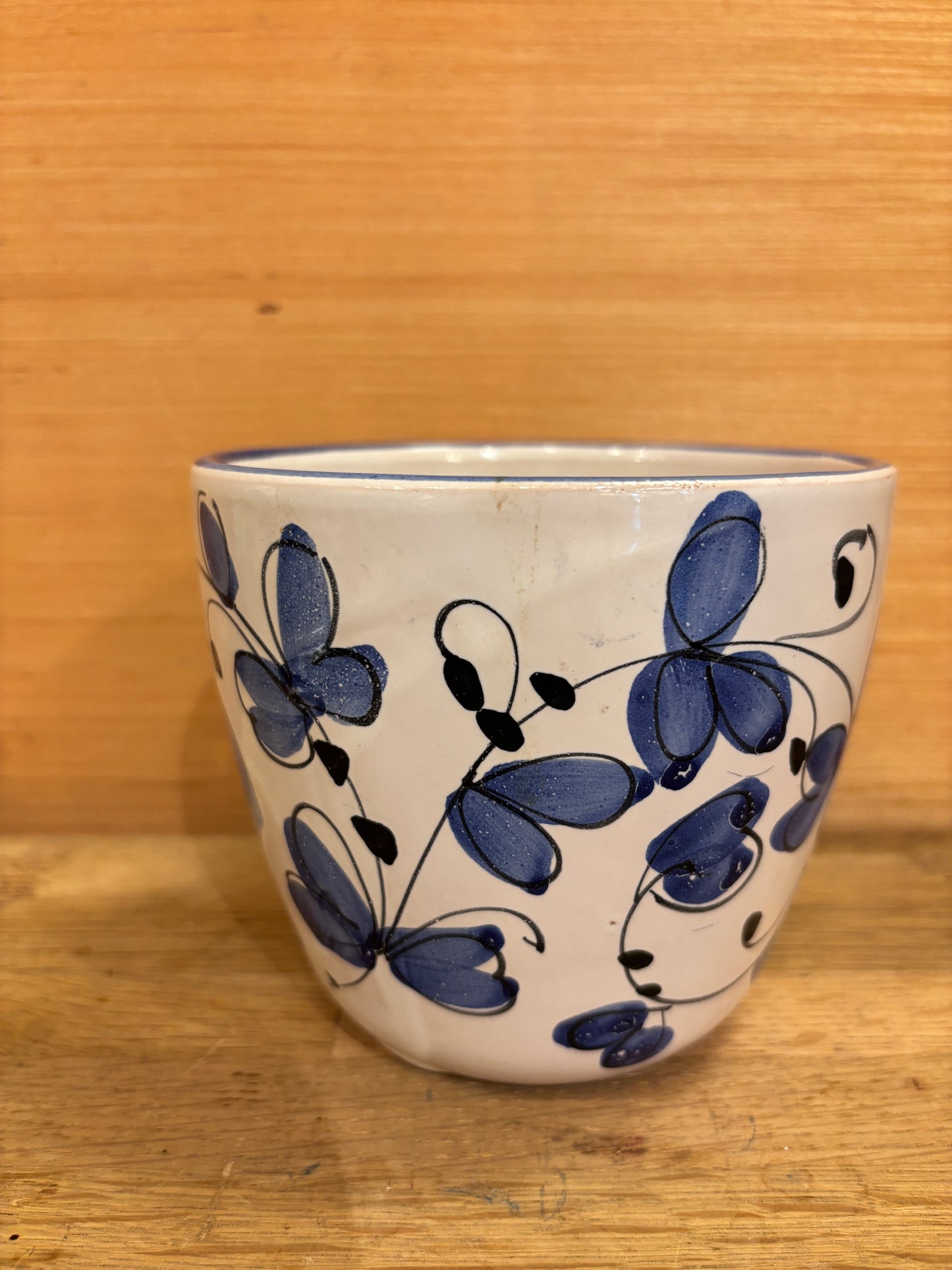 White with Blue Vine Planter