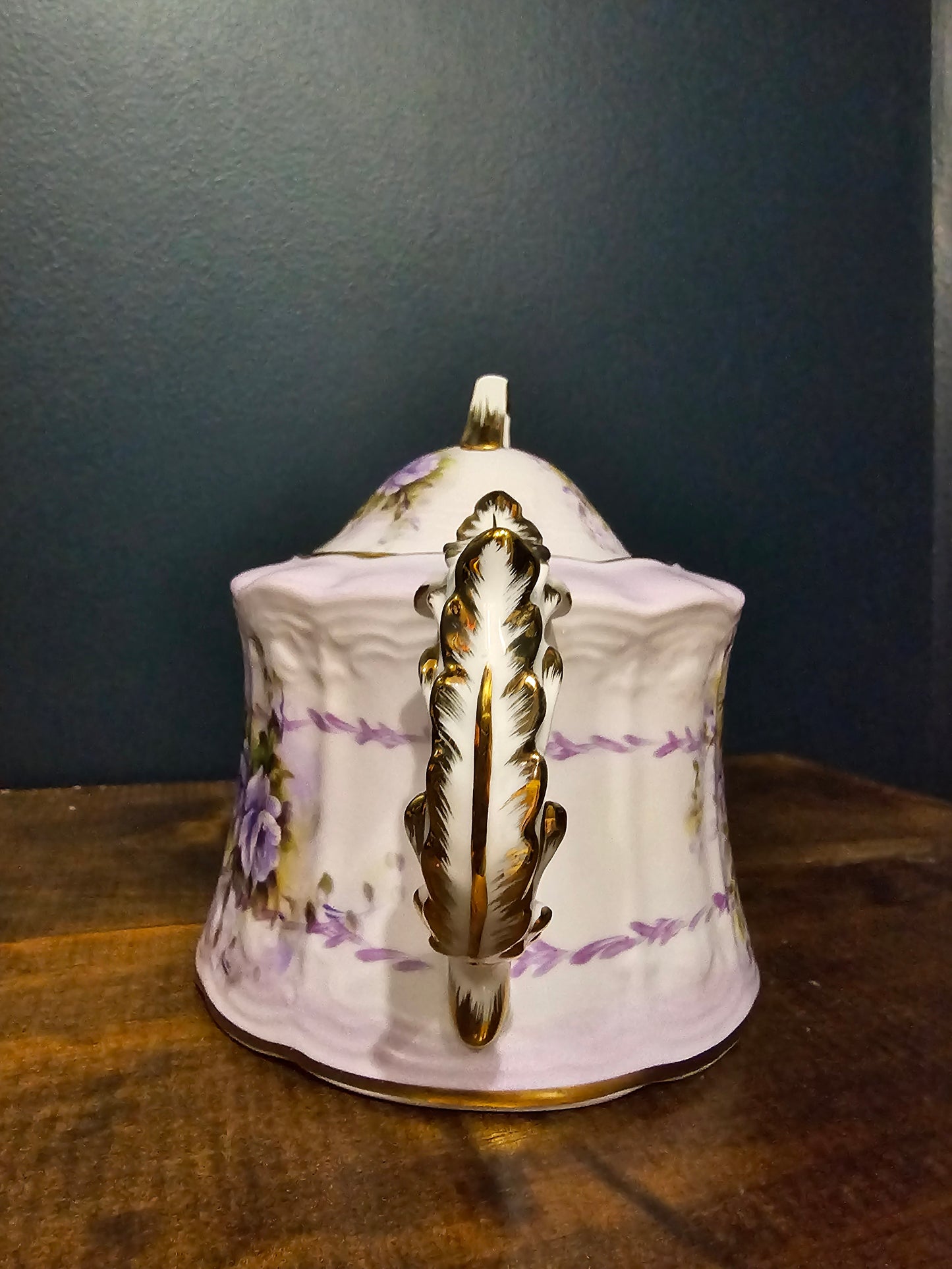 Vintage Musical Teapot, Gold Trim with Lavender Flowers, Plays Fur Elise