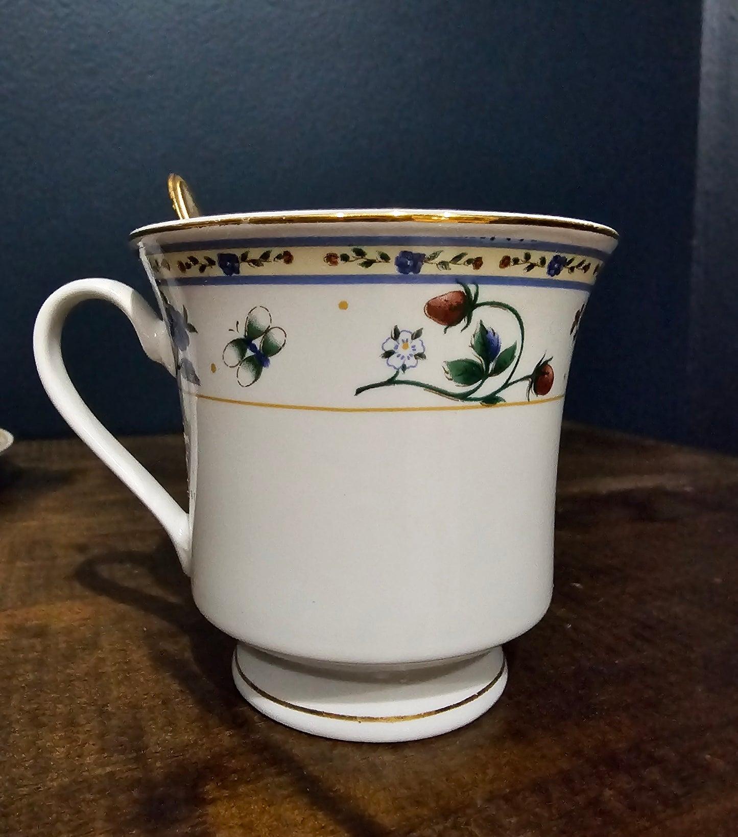 Vintage Teapot, Teacup, Saucer and Spoon with Strawberry Vine