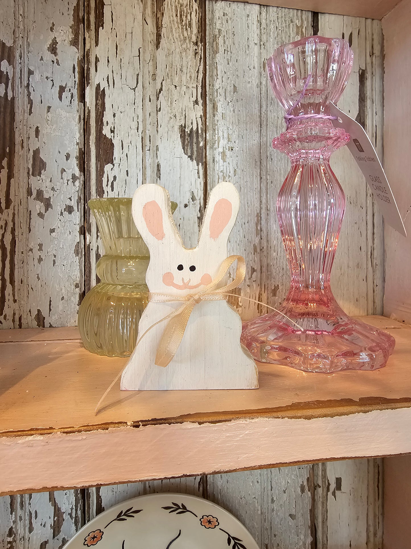 Handmade Wood Bunny with Cotton Tail