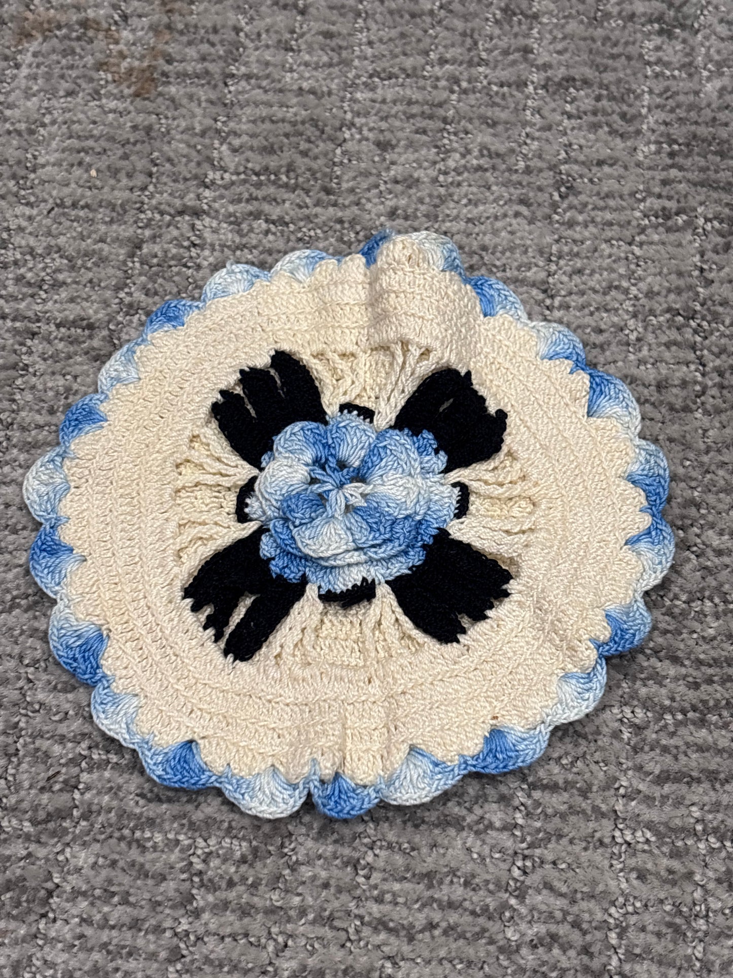 Blue Flower Crocheted Potholder