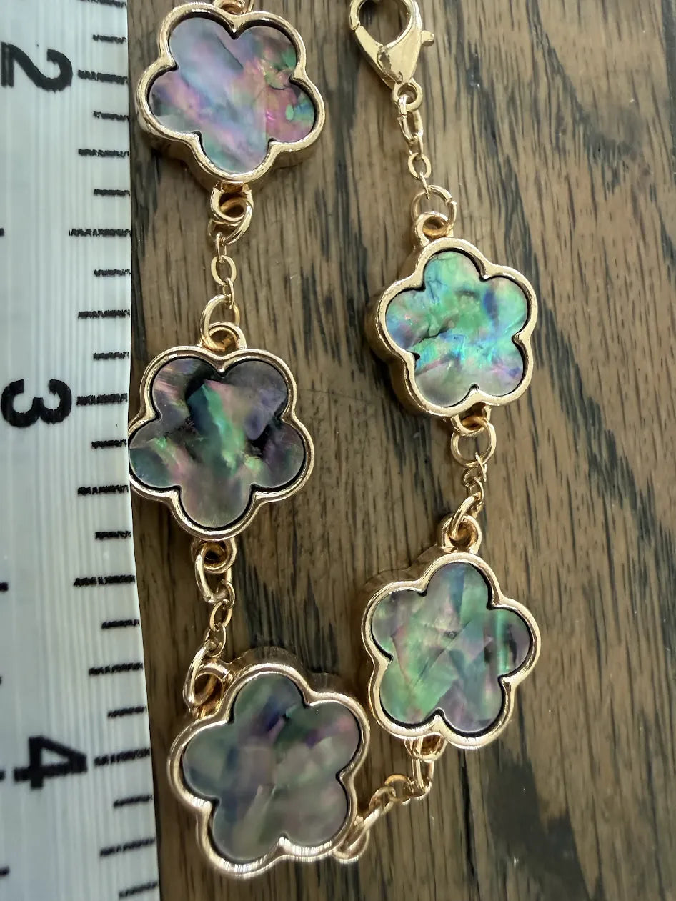 Iridescent Flower on Gold Chain Adjustable Bracelet, 7"-9"