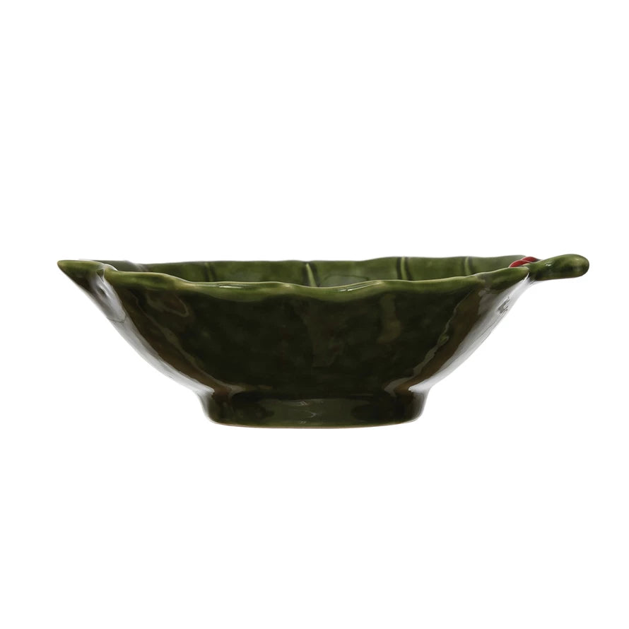 Holiday Stoneware Holly Leaf Bowl