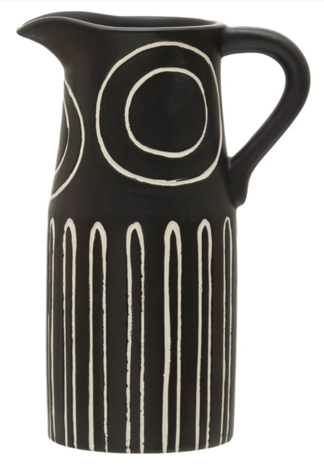 Pitcher Debossed Black Stoneware