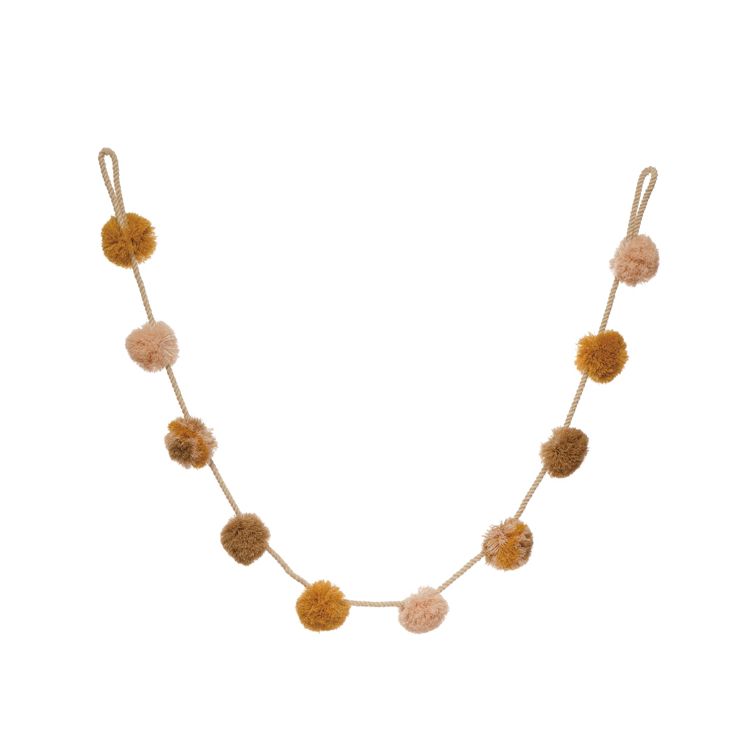 Wool Pom Pom Garland- Pink, Tan, Yellow