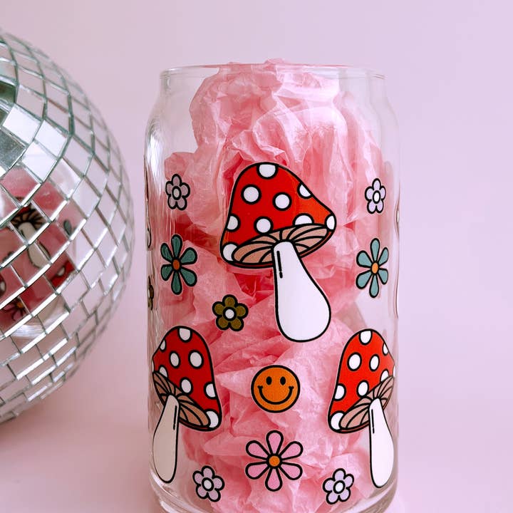 Glass Cup, Happy Mushroom