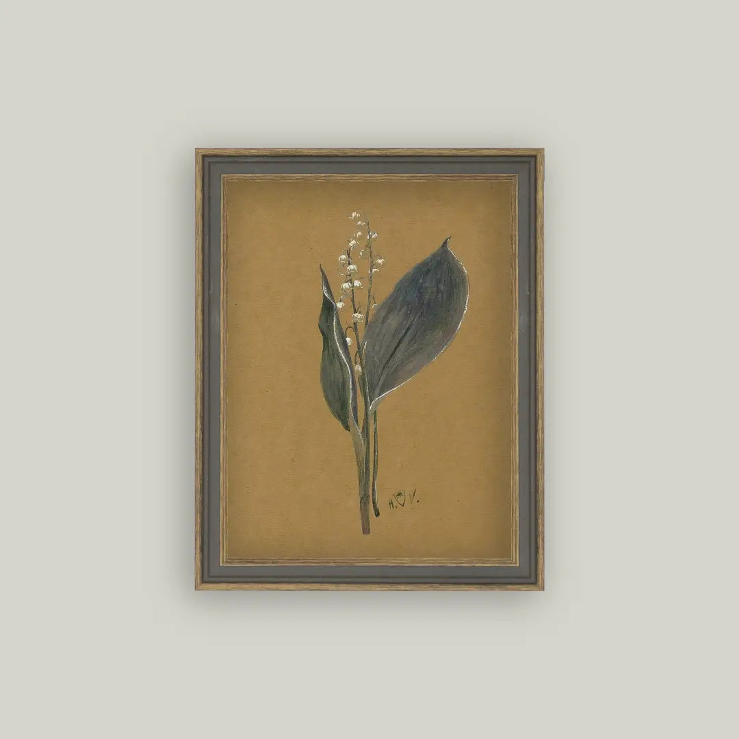 Framed Antique Inspired Art "Lily of the Valley" Heinrich Vogeler