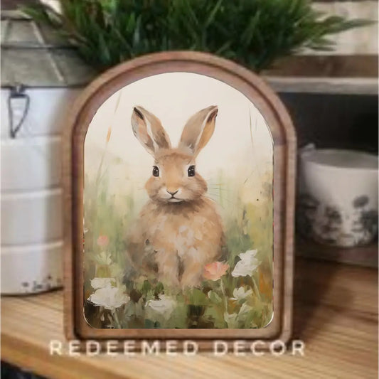 Arch Top Tan Bunny Framed Art