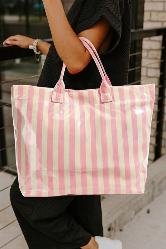 Striped Tote Bag, Pink & Cream