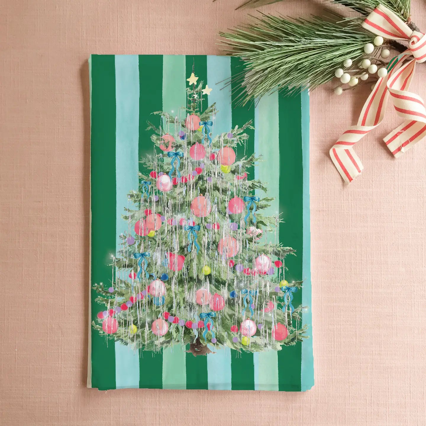 Holiday Tea Towel "Vintage Tinsel Christmas Tree"