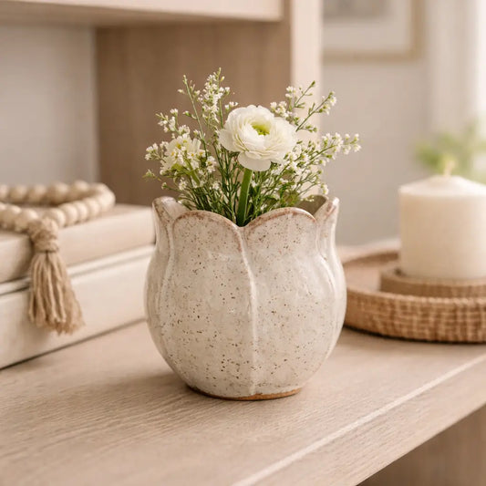Handcrafted Petal-Rim Ceramic Bud Vase