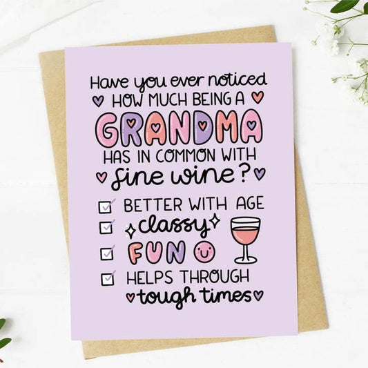 Greeting Card, Funny Grandma and Fine Wine
