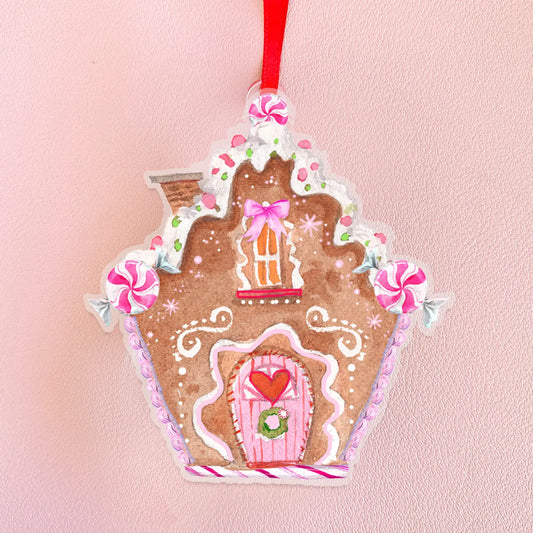 Gingerbread House Ornament "Pink Peppermint Chalet"
