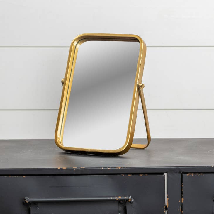 Gold Rim Rectangle Tabletop Mirror