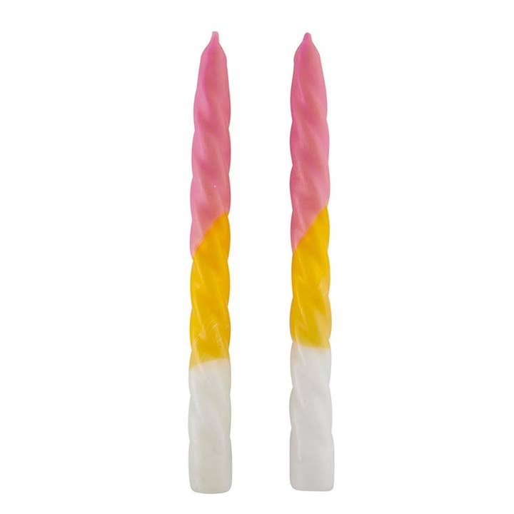 Candle - Pink-Yellow-White - Set of 2 tapers
