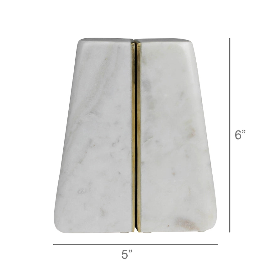 Marble Bookend Pair with Brass Edges