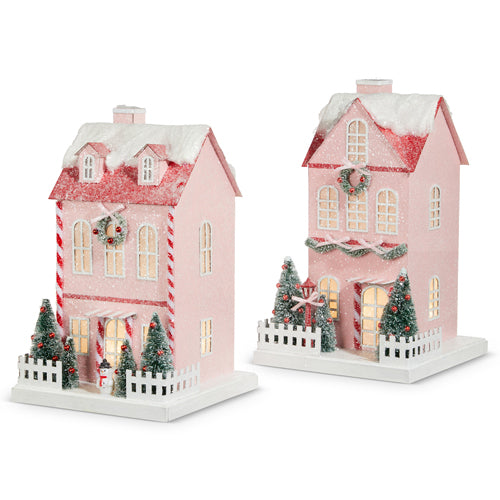 Lighted Pink Paper Houses (12")