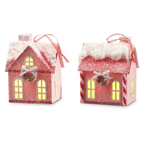 Lighted Pink House Ornaments
