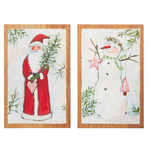 Santa and Snowman Paper on Wood Wall Art