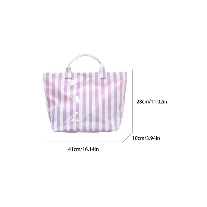 Striped Tote Bag, Purple & White