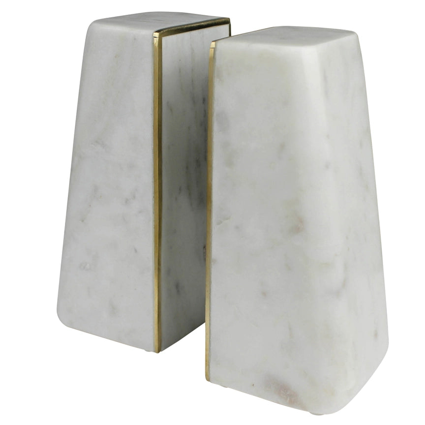 Marble Bookend Pair with Brass Edges